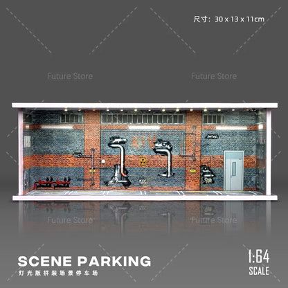 1/64 Simulated Parking Lot Model Miniature Scene Parking Lot PVC Assembly with Light Parking Space Model Display Frame