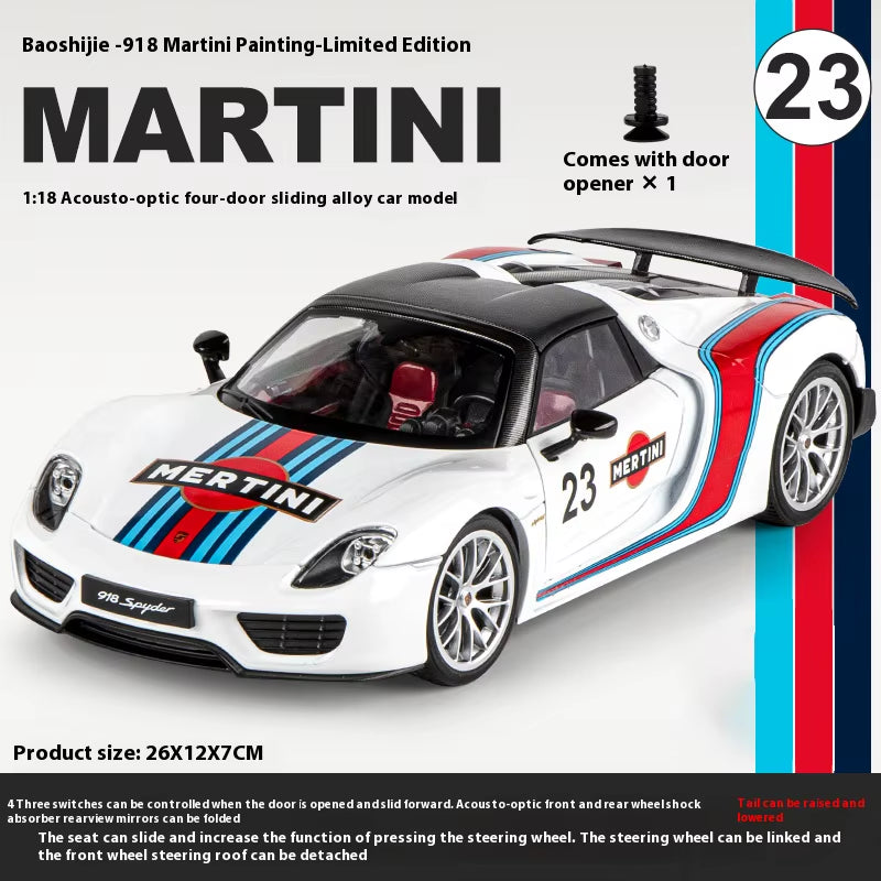 1:18 Porsche 918 Martini Painted Limited Edition Alloy Diecast Car Model Collection of Hobby Ornaments Sound & Light Serie Gift