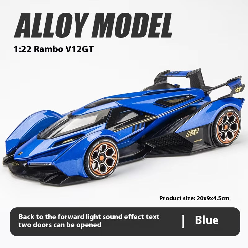 1:24 Lambo V12 GT Metal Vehicle Alloy Sport Car Diecast Car Model Sound and Light Toy Computer Desktop Ornament Collection Gift