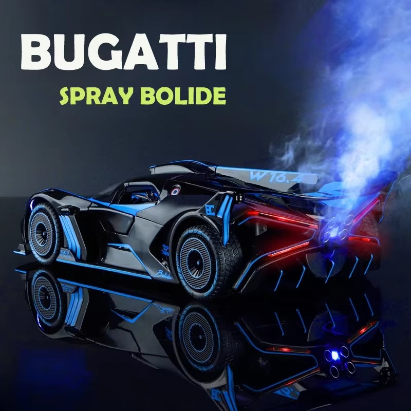 Spray 1/24 Bugatti Bolide Supercar Alloy Model Sound Light Diecast Toy Vehicle Boy Car Toy Gift Collectable Miniature Home Decor