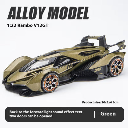 1:24 Lambo V12 GT Metal Vehicle Alloy Sport Car Diecast Car Model Sound and Light Toy Computer Desktop Ornament Collection Gift