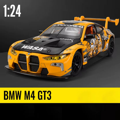 1:24 BMW M4 GT3 Alloy Sports Car Model Diecast Metal Toy Car Vehicles Model Simulation Sound and Light Collection Childrens Gift