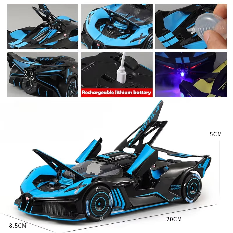 Spray 1/24 Bugatti Bolide Supercar Alloy Model Sound Light Diecast Toy Vehicle Boy Car Toy Gift Collectable Miniature Home Decor