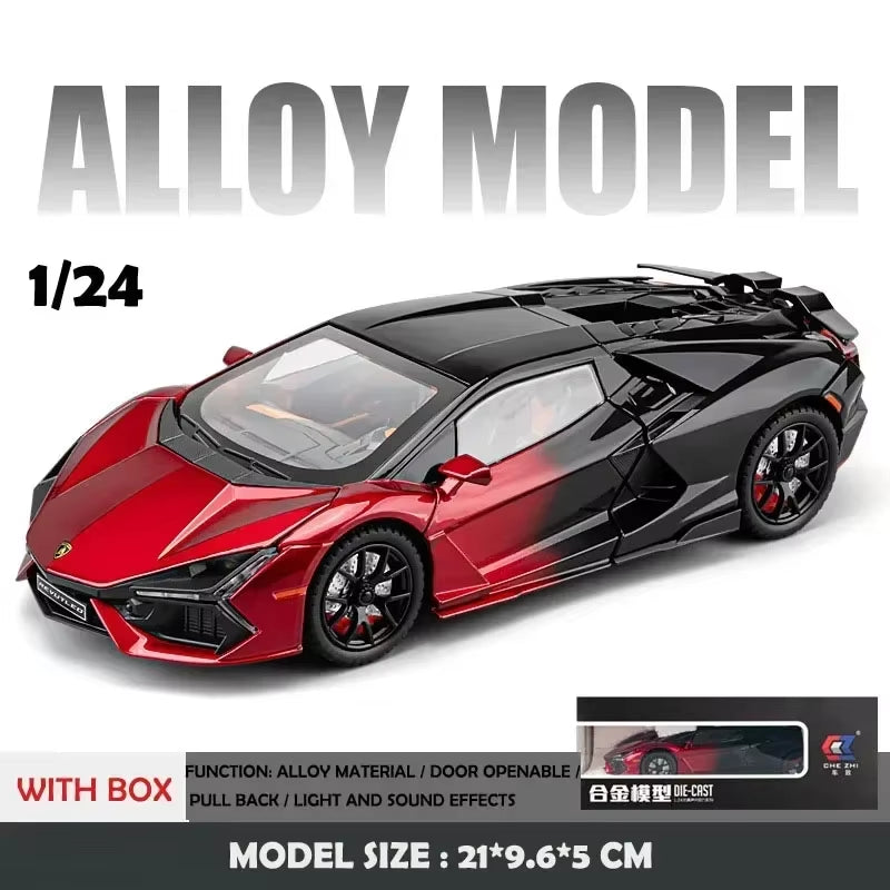 Simualtion 1:24 Lamborghini Revuelto Super Car Model with Sound Light Children Boy Diecast Toy Vehicle Collection Miniature