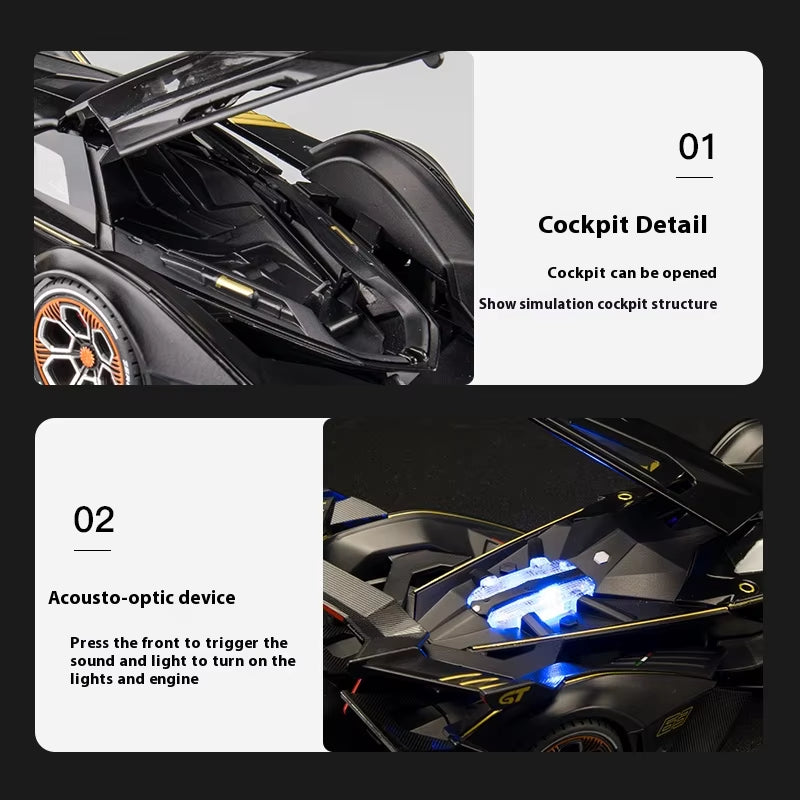 1:24 Lambo V12 GT Metal Vehicle Alloy Sport Car Diecast Car Model Sound and Light Toy Computer Desktop Ornament Collection Gift