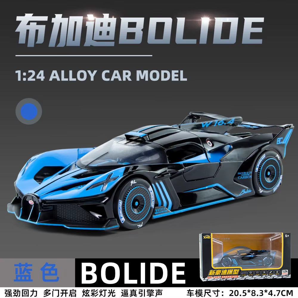 Spray 1/24 Bugatti Bolide Supercar Alloy Model Sound Light Diecast Toy Vehicle Boy Car Toy Gift Collectable Miniature Home Decor