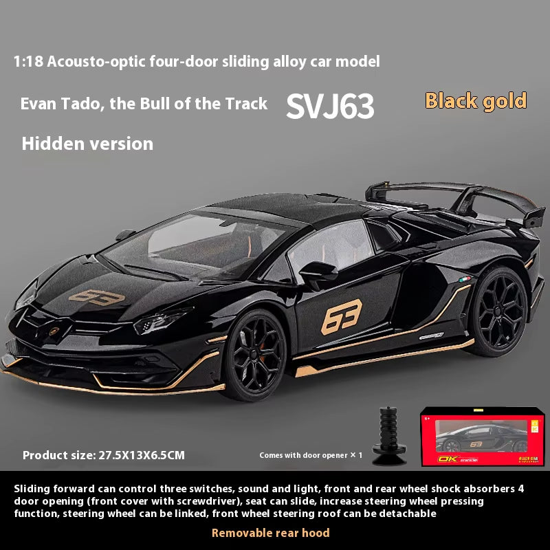 1:18 Scale SVJ63 Alloy Car Toy Model with Sound & Light Effects - Realistic Detail for Kids' Playtime & Collectors' Delight