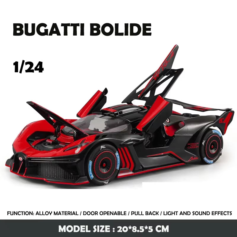 Spray 1/24 Bugatti Bolide Supercar Alloy Model Sound Light Diecast Toy Vehicle Boy Car Toy Gift Collectable Miniature Home Decor