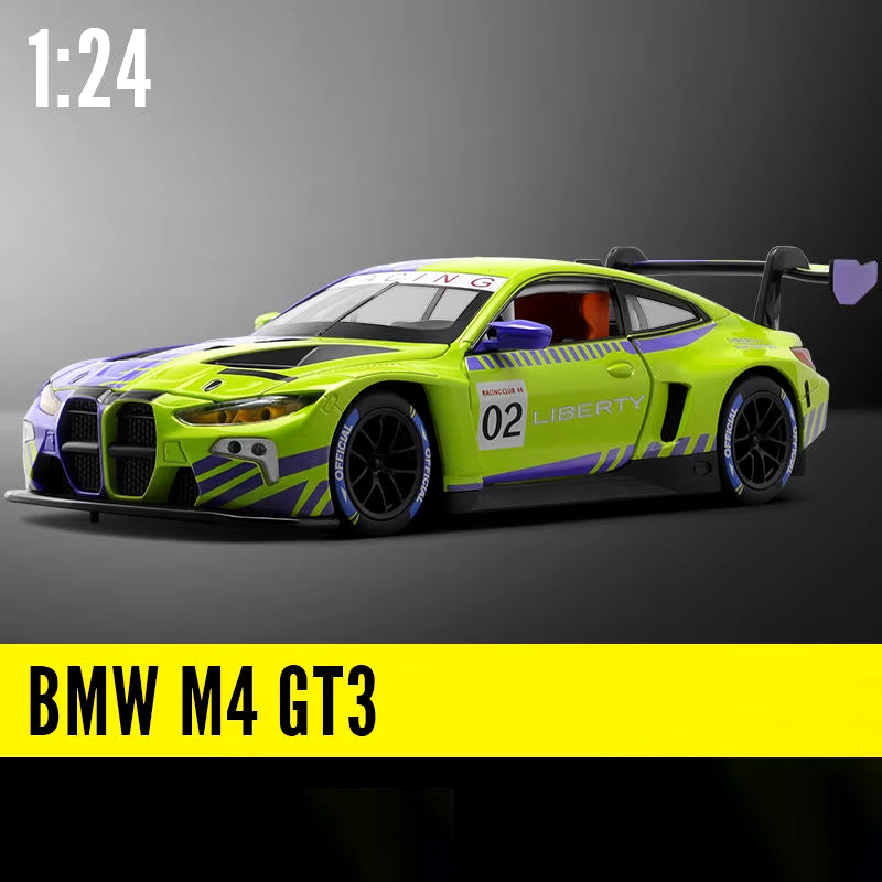 1:24 BMW M4 GT3 Alloy Sports Car Model Diecast Metal Toy Car Vehicles Model Simulation Sound and Light Collection Childrens Gift