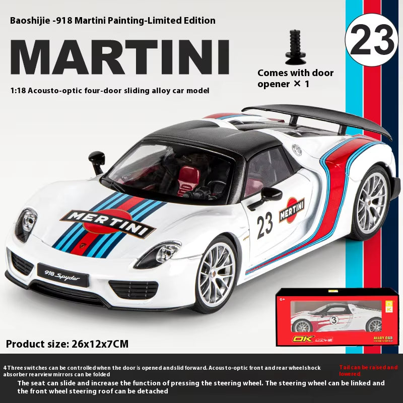 1:18 Porsche 918 Martini Painted Limited Edition Alloy Diecast Car Model Collection of Hobby Ornaments Sound & Light Serie Gift