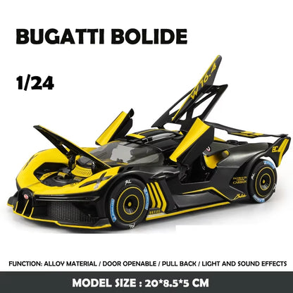 Spray 1/24 Bugatti Bolide Supercar Alloy Model Sound Light Diecast Toy Vehicle Boy Car Toy Gift Collectable Miniature Home Decor