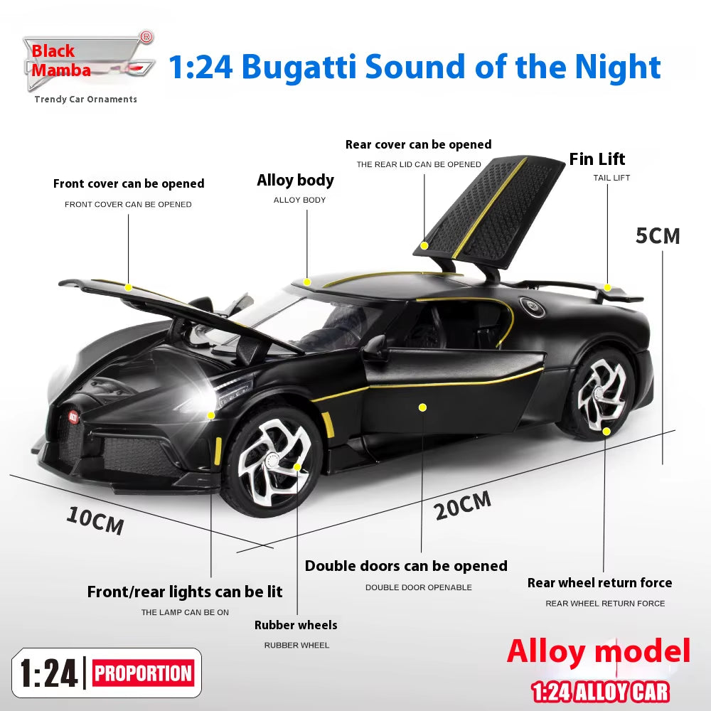 1:24 Bugatti La Voiture Noire Alloy Supercar Diecast Model Car Central Control Ornament Trendy Decorations Birthday Gift for Kid