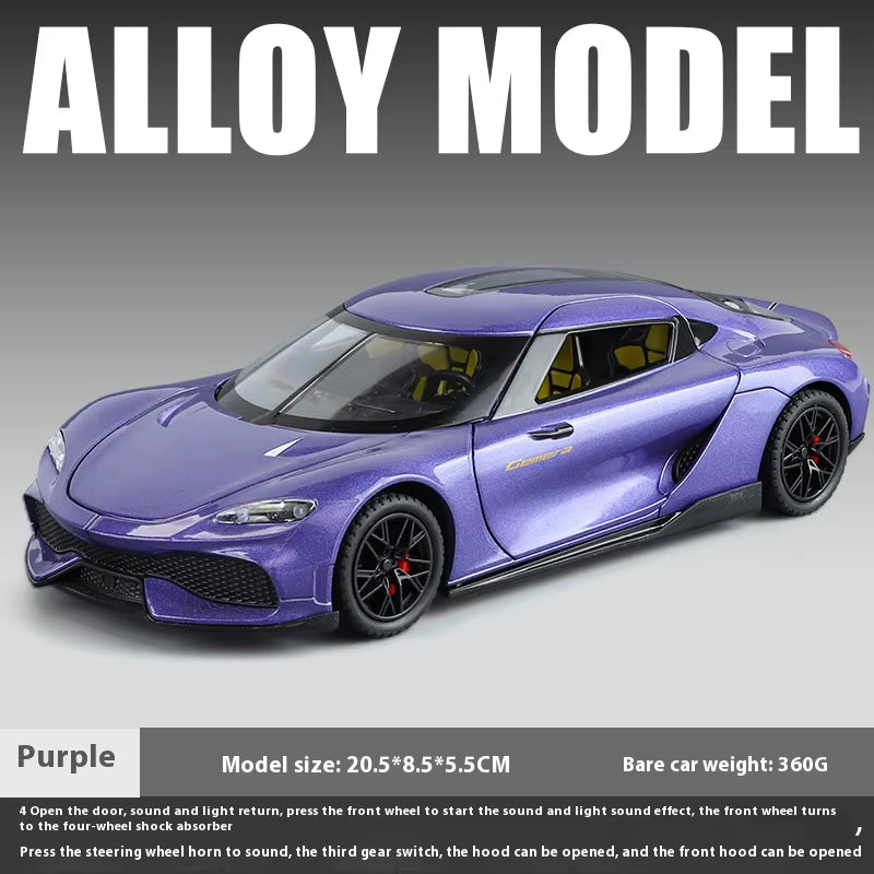 1:24 Gemera GT Super Sport Car Alloy Diecast Metal Model Car Sound & Light Hobby Collectibles Trendy Ornament Gift for Boyfriend