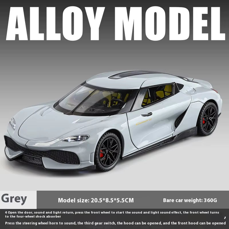 1:24 Gemera GT Super Sport Car Alloy Diecast Metal Model Car Sound & Light Hobby Collectibles Trendy Ornament Gift for Boyfriend