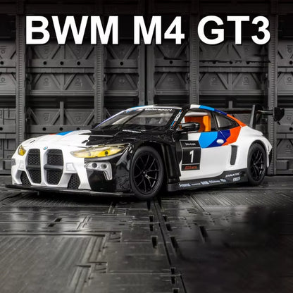 1:24 BMW M4 GT3 Alloy Sports Car Model Diecast Metal Toy Car Vehicles Model Simulation Sound and Light Collection Childrens Gift