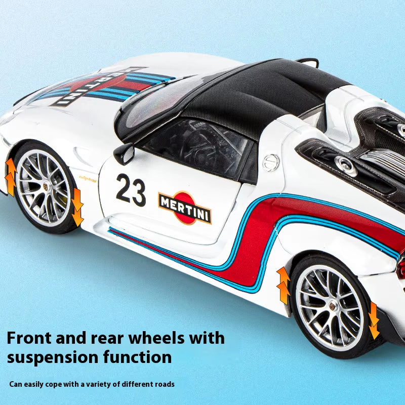 1:18 Porsche 918 Martini Painted Limited Edition Alloy Diecast Car Model Collection of Hobby Ornaments Sound & Light Serie Gift