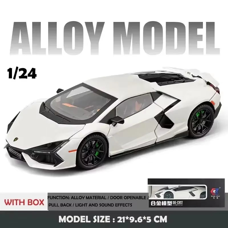 Simualtion 1:24 Lamborghini Revuelto Super Car Model with Sound Light Children Boy Diecast Toy Vehicle Collection Miniature