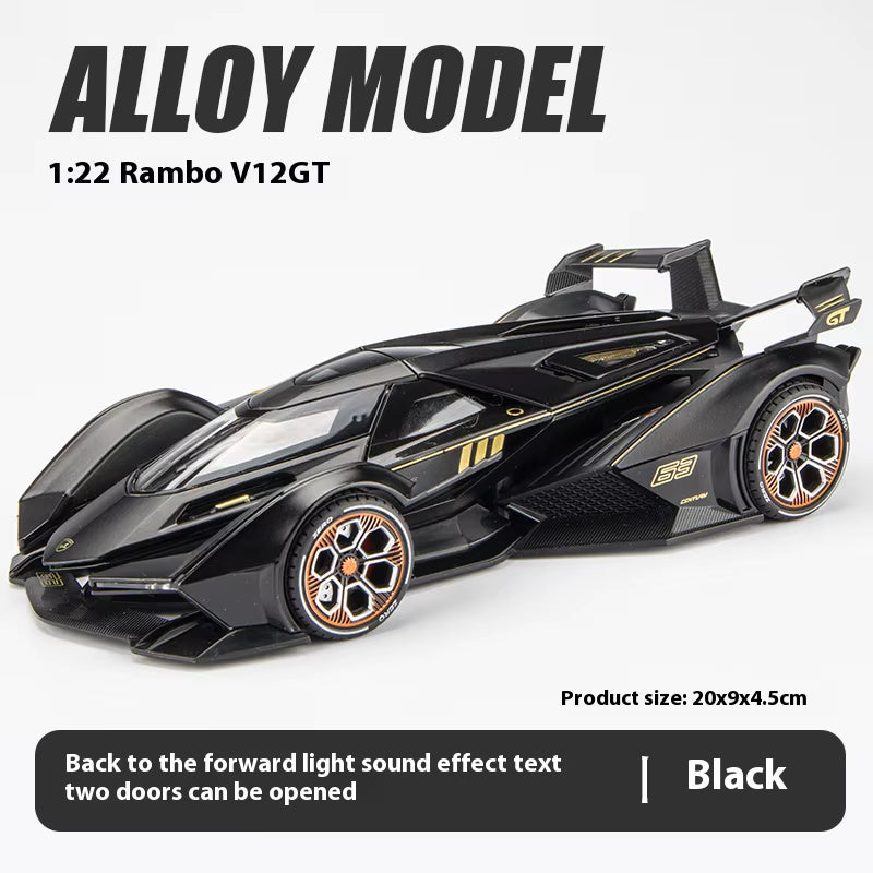 1:24 Lambo V12 GT Metal Vehicle Alloy Sport Car Diecast Car Model Sound and Light Toy Computer Desktop Ornament Collection Gift