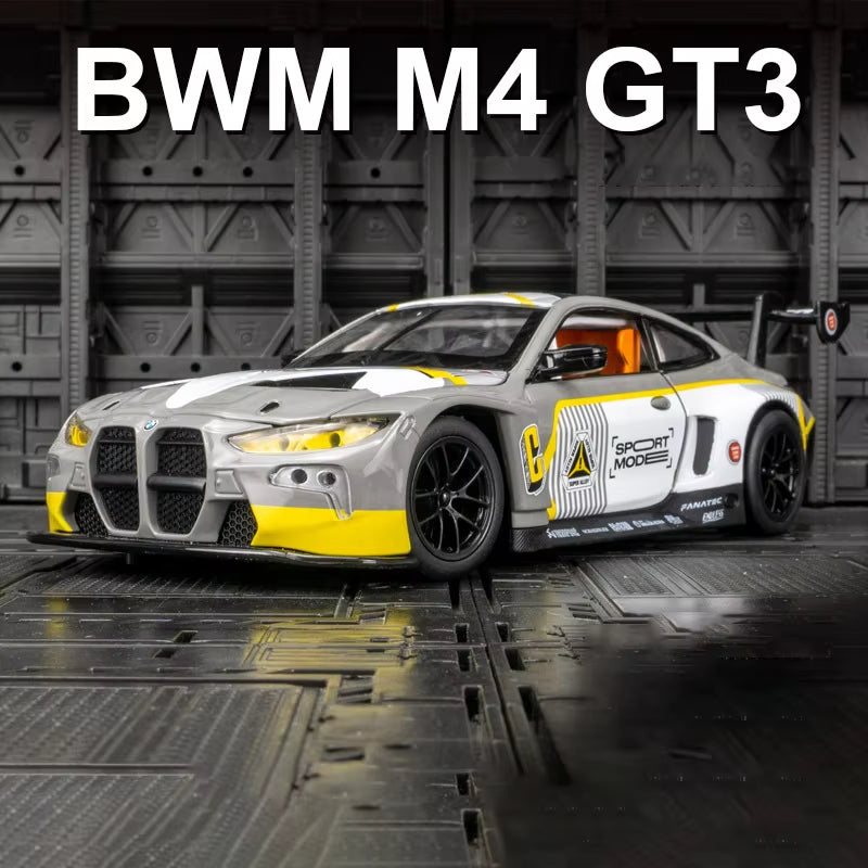 1:24 BMW M4 GT3 Alloy Sports Car Model Diecast Metal Toy Car Vehicles Model Simulation Sound and Light Collection Childrens Gift