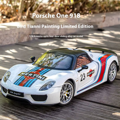 1:18 Porsche 918 Martini Painted Limited Edition Alloy Diecast Car Model Collection of Hobby Ornaments Sound & Light Serie Gift