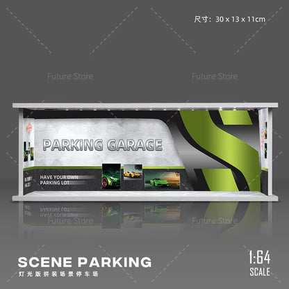 1/64 Simulated Parking Lot Model Miniature Scene Parking Lot PVC Assembly with Light Parking Space Model Display Frame