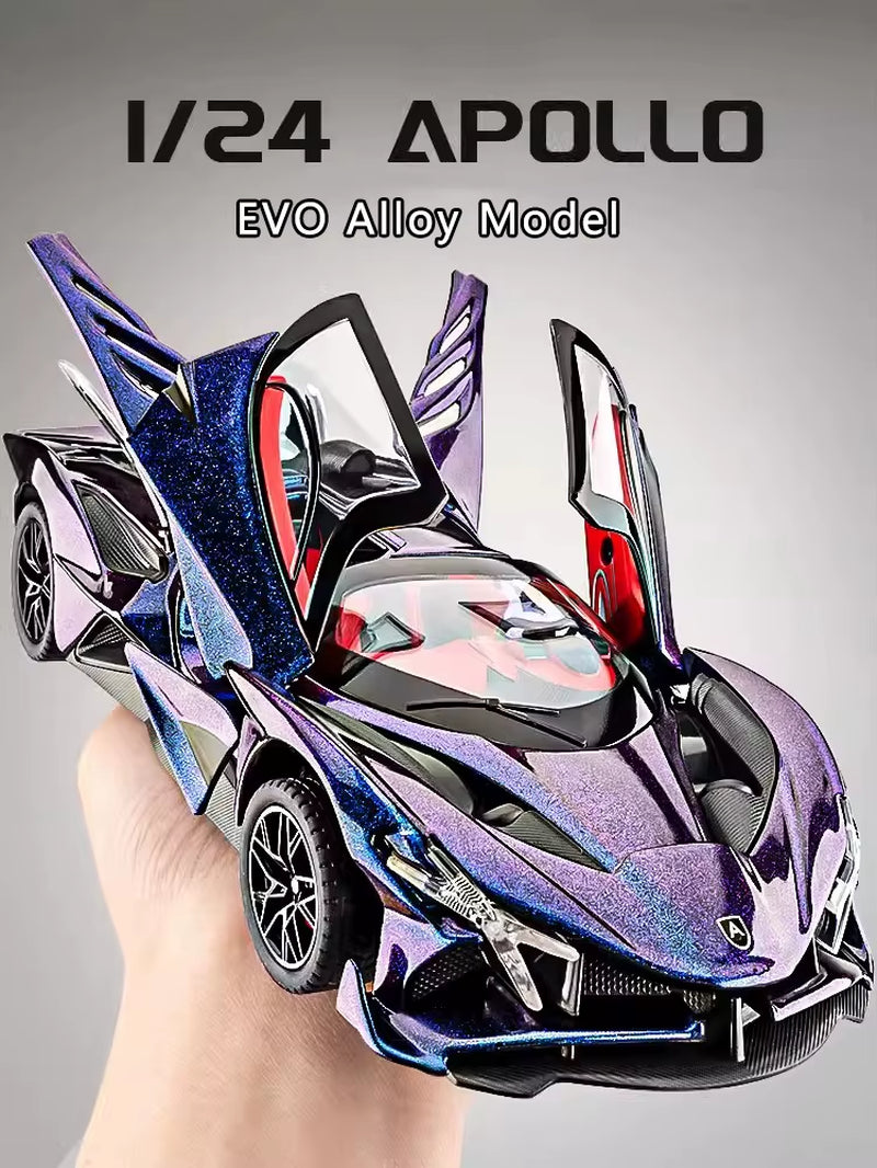 New 1:24 Apollo Evo Alloy Car Model Simulation Sound and Light Pull Back Toy Car Metal Sports Car Boys Collection Ornaments Gift